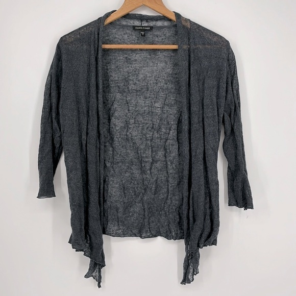 Eileen Fisher Open Front Linen Blend Gray Metallic Cardigan Women’s Size XS - Picture 1 of 7
